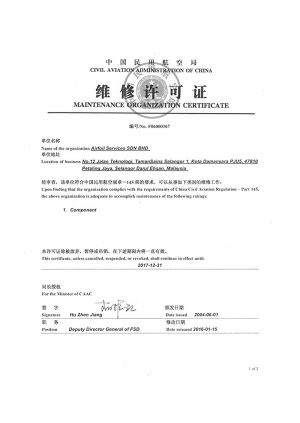 CAAC Approval Certificate