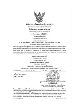 CAA Thai Repair Station Certificate