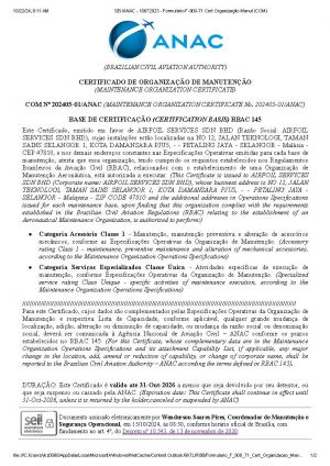 ANAC Brazil Approval Cert
