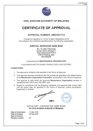 CAA Malaysia Certificate